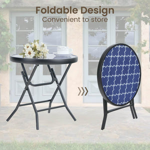 Foldable Small Outdoor Garden Table with Tempered Glass Top