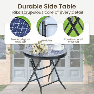 Foldable Small Outdoor Garden Table with Tempered Glass Top