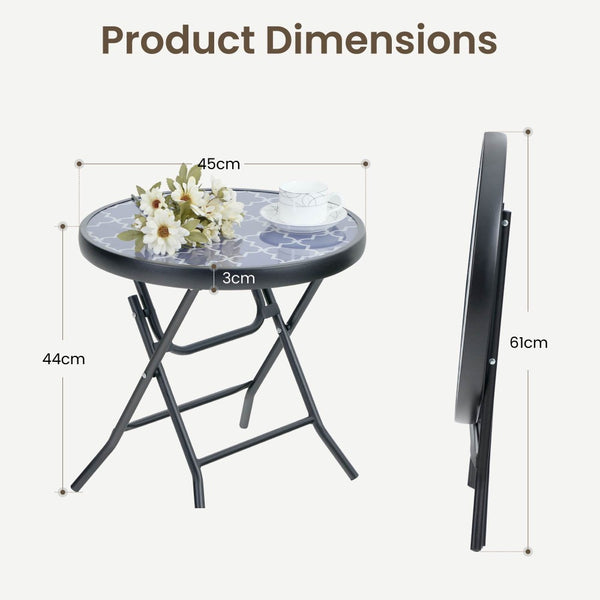 Foldable Small Outdoor Garden Table with Tempered Glass Top