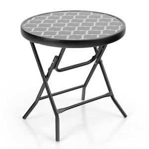 Foldable Small Outdoor Garden Table with Tempered Glass Top