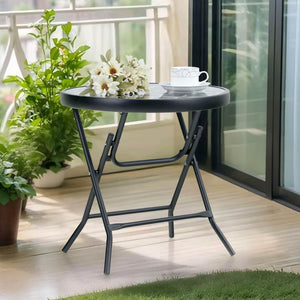 Foldable Small Outdoor Garden Table with Tempered Glass Top
