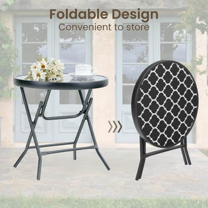 Foldable Small Outdoor Garden Table with Tempered Glass Top