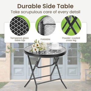 Foldable Small Outdoor Garden Table with Tempered Glass Top