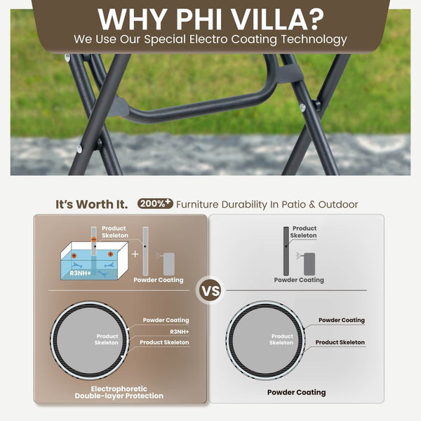 Foldable Small Outdoor Garden Table with Tempered Glass Top