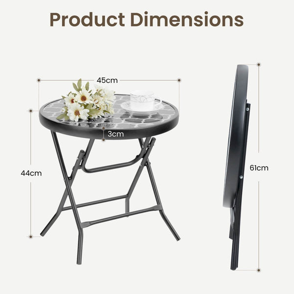 Foldable Small Outdoor Garden Table with Tempered Glass Top
