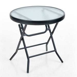 Foldable Small Outdoor Garden Table with Tempered Glass Top