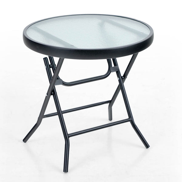 Foldable Small Outdoor Garden Table with Tempered Glass Top