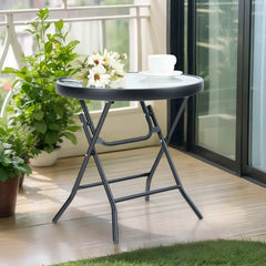 Foldable Small Outdoor Garden Table with Tempered Glass Top