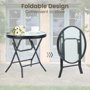 Foldable Small Outdoor Garden Table with Tempered Glass Top