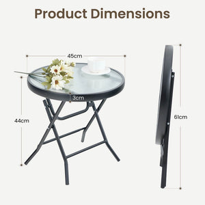 Foldable Small Outdoor Garden Table with Tempered Glass Top