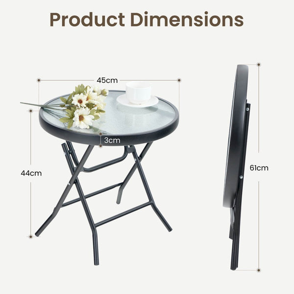 Foldable Small Outdoor Garden Table with Tempered Glass Top