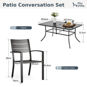 Veranda 6-Seater Outdoor Dining Set with 150cm Rectangular Steel Table