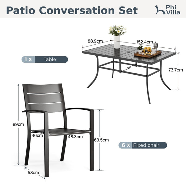 Veranda 6-Seater Outdoor Dining Set with 150cm Rectangular Steel Table