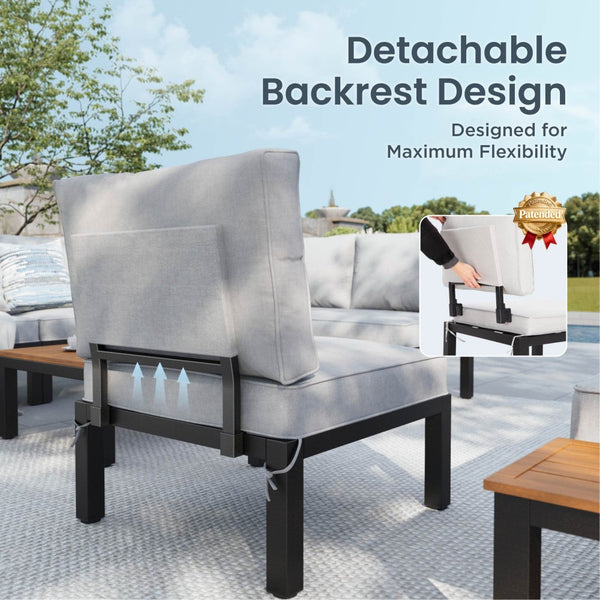 L Shaped Outdoor Corner Sofa Set Metal Frame Patio Sectional with Cushions