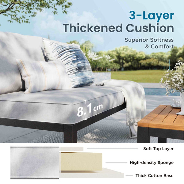 L Shaped Outdoor Corner Sofa Set Metal Frame Patio Sectional with Cushions