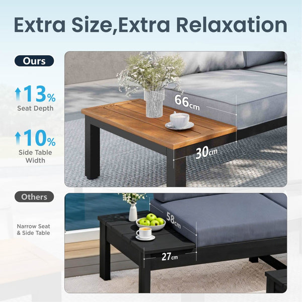 L Shaped Outdoor Corner Sofa Set Metal Frame Patio Sectional with Cushions