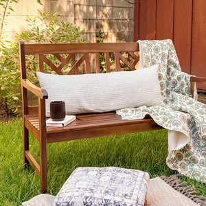 119cm 2 Seat Outdoor Wooden Brown Bench With Curved Wide Armrest