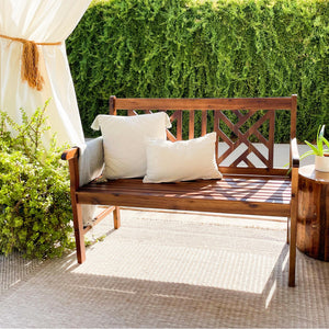 119cm 2 Seat Outdoor Wooden Brown Bench With Curved Wide Armrest
