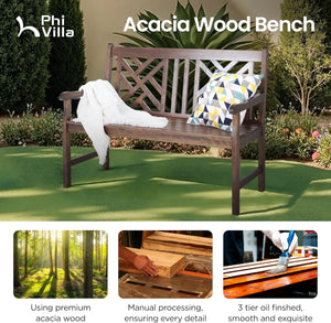 119cm 2 Seat Outdoor Wooden Brown Bench With Curved Wide Armrest