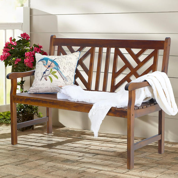 119cm 2 Seat Outdoor Wooden Brown Bench With Curved Wide Armrest