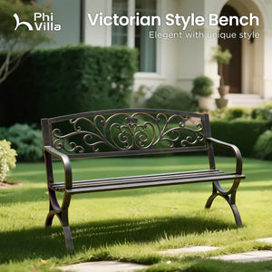 127cm Garden Outdoor Bench Cast Iron Steel Frame Apple Blossom Pattern