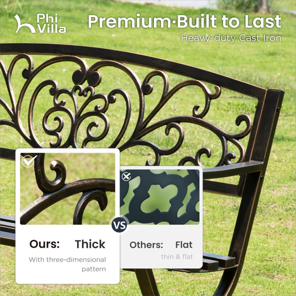 127cm Garden Outdoor Bench Cast Iron Steel Frame Apple Blossom Pattern