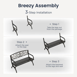 127cm Garden Outdoor Bench Cast Iron Steel Frame Apple Blossom Pattern