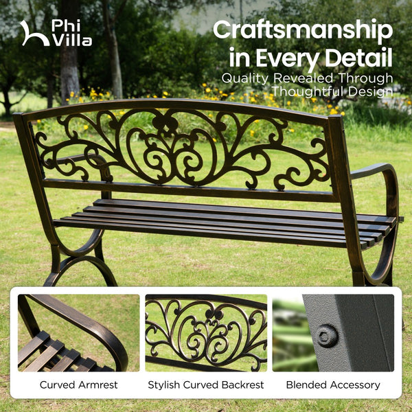 127cm Garden Outdoor Bench Cast Iron Steel Frame Apple Blossom Pattern
