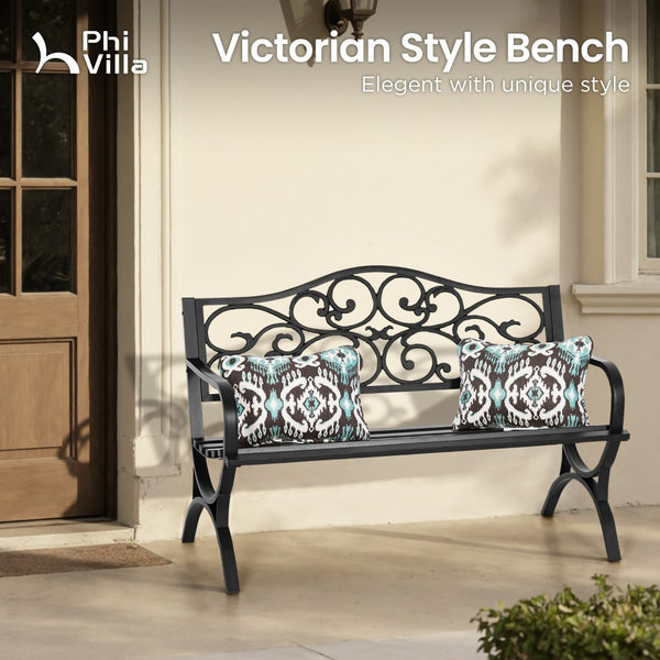 127cm Garden Patio Bench Cast Iron Steel Frame with Phalaenopsis Pattern
