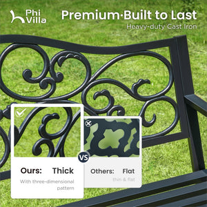 127cm Garden Patio Bench Cast Iron Steel Frame with Phalaenopsis Pattern