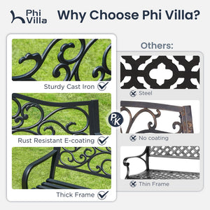 127cm Garden Patio Bench Cast Iron Steel Frame with Phalaenopsis Pattern