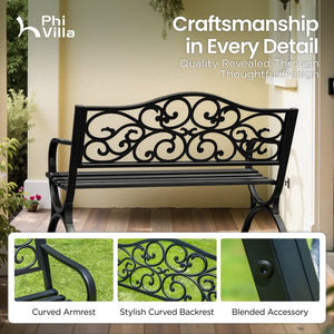 127cm Garden Patio Bench Cast Iron Steel Frame with Phalaenopsis Pattern