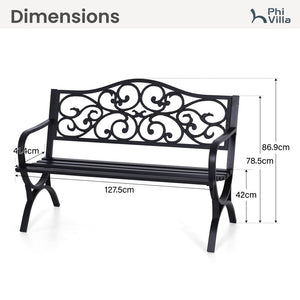 127cm Garden Patio Bench Cast Iron Steel Frame with Phalaenopsis Pattern