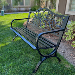 127cm Garden Patio Bench Cast Iron Steel Frame with Phalaenopsis Pattern
