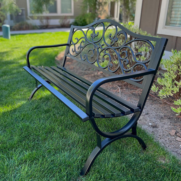 127cm Garden Patio Bench Cast Iron Steel Frame with Phalaenopsis Pattern