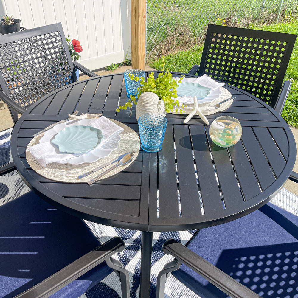 107cm Outdoor Metal Slat Steel Round Dining Table