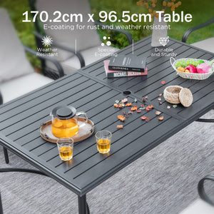 7-Piece Garden Dining Set with Rectangular Table and Wicker Rattan Chairs