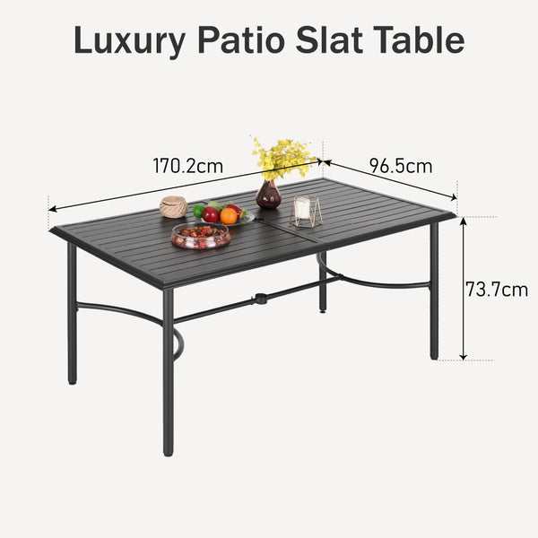 170cm Patio Rectangle Steel Slatted Dining Table