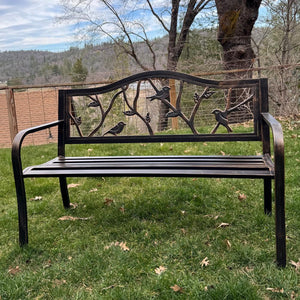 129cm Metal Garden Bench with Cast Iron Bird Pattern Backrest