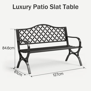 129cm Heavy Duty Outdoor Metal Garden Bench with Backrest and Armrest for Garden