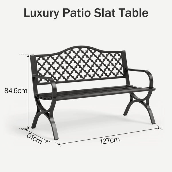 129cm Heavy Duty Outdoor Metal Garden Bench with Backrest and Armrest for Garden