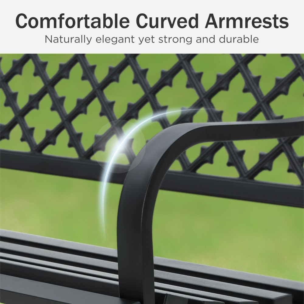 129cm Heavy Duty Outdoor Metal Garden Bench with Backrest and Armrest for Garden