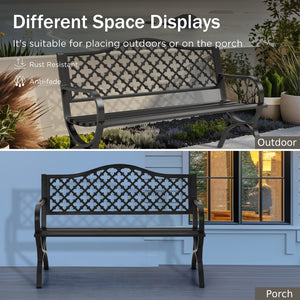 129cm Heavy Duty Outdoor Metal Garden Bench with Backrest and Armrest for Garden