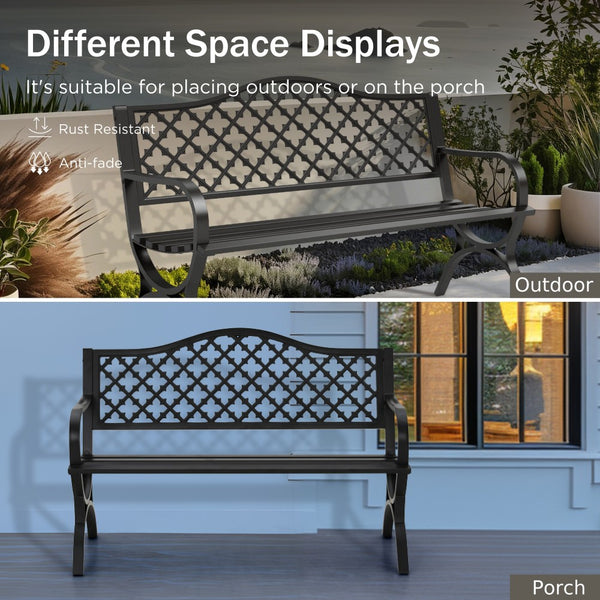 129cm Heavy Duty Outdoor Metal Garden Bench with Backrest and Armrest for Garden