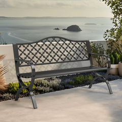 129cm Heavy Duty Outdoor Metal Garden Bench with Backrest and Armrest for Garden