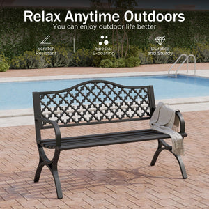 129cm Heavy Duty Outdoor Metal Garden Bench with Backrest and Armrest for Garden