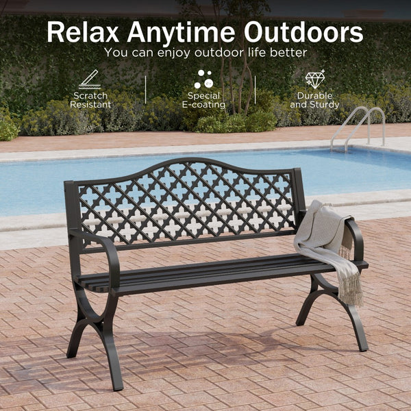 129cm Heavy Duty Outdoor Metal Garden Bench with Backrest and Armrest for Garden
