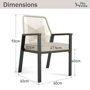 7-Piece Garden Dining Set with Handcrafted Rattan Rope Chairs