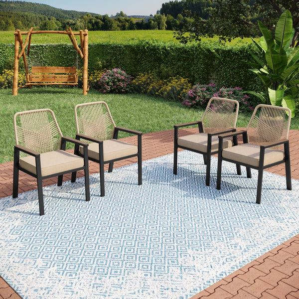 Handcrafted Rattan Rope Garden Dining Chairs
