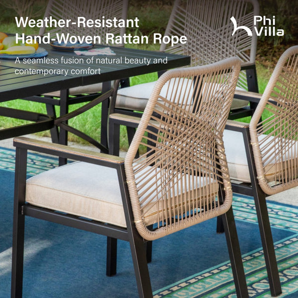 7-Piece Garden Dining Set with Handcrafted Rattan Rope Chairs